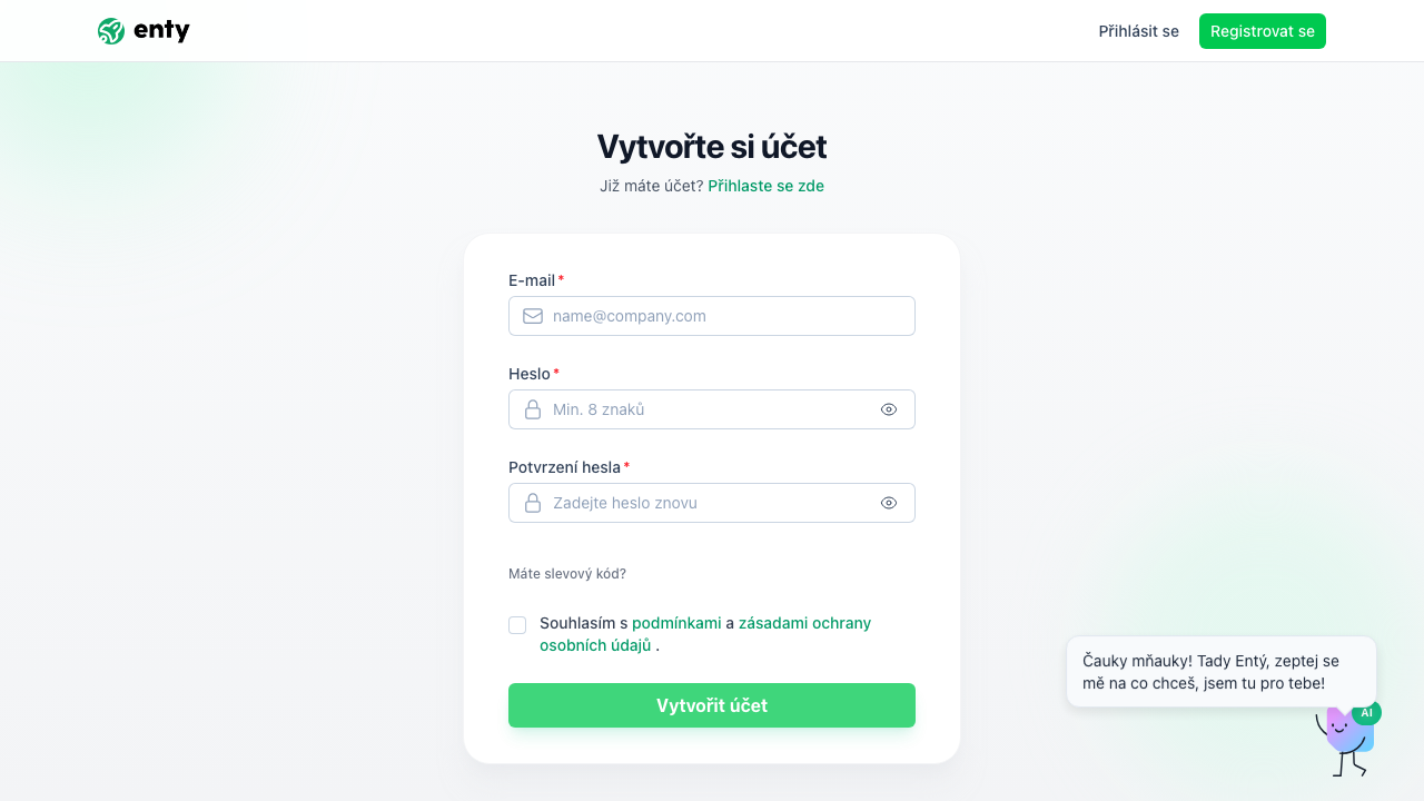 Screenshot: Vytvořte si účet